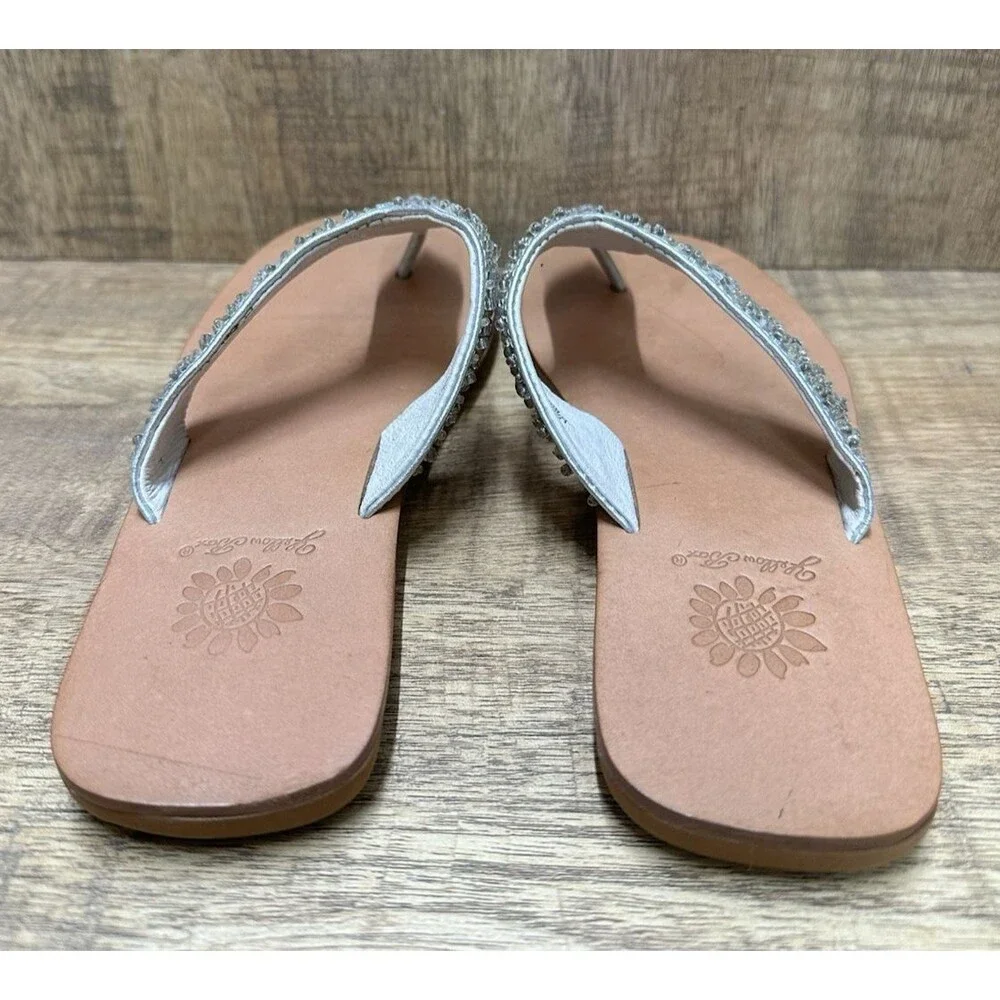 Yellow Box women size 6 silver leather thong flip flops sandals with jewels - Picture 5 of 13